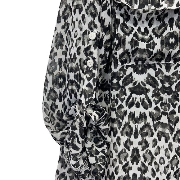 New York & Company Womens Leopard Print Button-Up Shirt Blouse SZ L - Picture 7 of 13